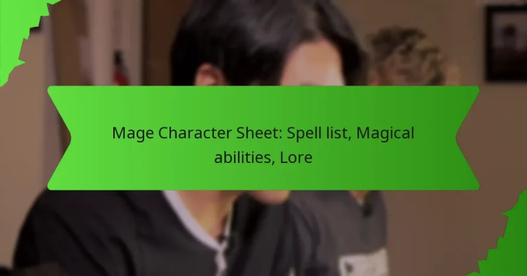 Mage Character Sheet: Spell list, Magical abilities, Lore